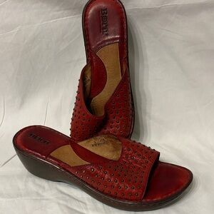Born Boho Red Studded Leather Slide Mules/Wedges SZ 9M/W.